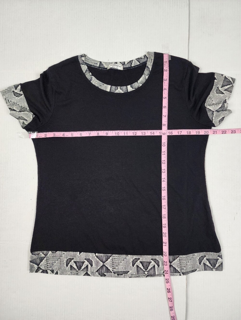 Women's Black Short Sleeve Pajama Set with Printed Trim Size M - Picture 3 of 9